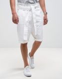 Men's Slim Shorts with Self Fabric Belt in White