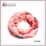 Butterfly Pattern Printed Fashion Voile Infinity Scarf (SNSJ009)