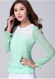 Hot Sale New Design Chiffon Printed Women's Blouse with Stand Collar