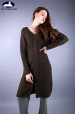 Cashmere Ribbed Long Pullover with Cables