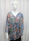 Lady Fashion Paisley Printed Polyester Chiffon Silk Shirt (YKY2214)
