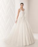 V Neck Lace Appliqued Tulle Ball Gown Bridal Wedding Dress