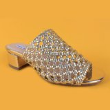 Lady Gold Fashion Weaving Heeled Slippers for Girl