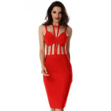 Summer Spaghetti Strap O-Neck Backless Sexy Bodycon Bandage Hot Red Dress Hollow out Women Evening Dress Clubwear Party