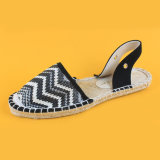 Ladies Casual Ankle Wrap White and Black Stripe Sandals Espadrilles