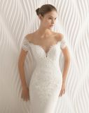 off-Shoulder Embroidery Applique Wedding Dress