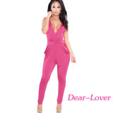 Pink Strappy Plunging V Neck Fitted Pant Jumpsuit