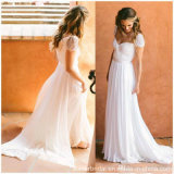 Cap Sleeves Beach Bridal Gowns A-Line Chiffon Wedding Dresses Z8049
