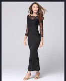 Europe Pure Color Splice Sexy Patterns of Long Lace Evening Dress