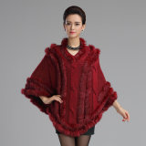 Lady Fashion Acrylic Knitted Rabbit Fur Winter Shawl Poncho (YKY4479)