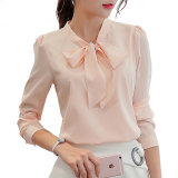 Spring Autumn Casual Chiffon Blouse Pink White Office Women T-Shirt Women Chiffon Tops