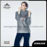 Womens Turtleneck Grey Metallic Knitted Sweater