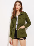 New Arrival Army Green Four-Pocket Drawstring Utility Coats