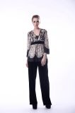 Women's Clothing Fashion Set Knitted Elastic Top Wide Legged Pants Leisure Suit