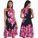 Floral Printed Scuba Fit-and-Flare Dress
