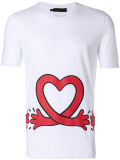 Men's White Cotton Blend Love Heart Print T-Shirt