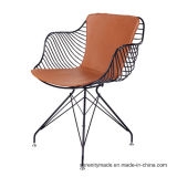 Leisure Dining Leather Back Cushion Metal Wire Chair