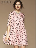 DOT Print Loose Casual Fashion 100% Silk Lady Dress