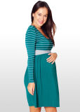 Teal and Silver Striped Bamboo Maternity Dress