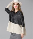 2015 New Arrival Dehaired Angora Contrast Color Fashion Cardigan with Batwing & Hood Wholesale