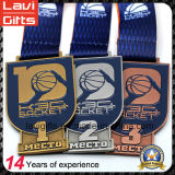 Customized Antique Basketball Metal Medal with Ribbon