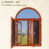 Aluminum Frame Glass Casement Window Design with Decorative Grill and Fixed Arch Top