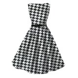 Rockabilly Houndstooth Printing Audrey Hepburn Plus Size Cotton Dress for Ladies