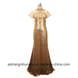 Gold Sequin Bridesmaid Dresses Short Sleeve Floor Length Party Dresses