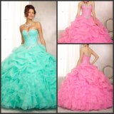 Blue Pink Ball Gowns Organza Puffy Quinceanera Prom Dress H14924
