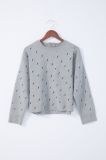 Womens Embroidery Sweater with Round Neck and Dropped Shoulder