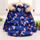 C12811hot Sale Winter Baby Kids Girls Cute Eiderdown Coat Short Hooded Butterfly Thick Outerwear 2-5years Children Baby Cotton Padded