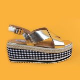 Ladies EVA Sole Jute Wedge Platform Ankel Strap Gold Sandals