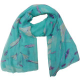 Lady Fashion Polyester Voile Spring Dragonfly Printed Scarf (YKY4209)