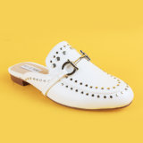 Lady White Studded Low Heel Casual Slippers for Women