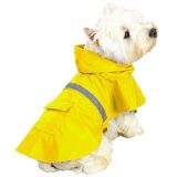 Pet Dog Polyester Hooded Raincoat with Reflective Band