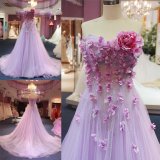 Flowers Bodice Light Purple Ladies Fashion Party Evening Dress 2018