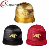 PU Leather Snapback Cap with Metal Patch VIP