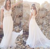 Cap Sleeves Empire Bridal Gown Pearls Boho Beach Wedding Dresses Mg157