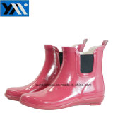 Pink Waterproof Flat Nature Rubber Garden Women Rain Boots with Elastic