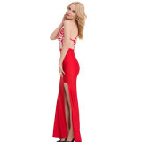 Low MOQ Trendy Red Embroidery Sexy Lady Formal Dance Evening Dress