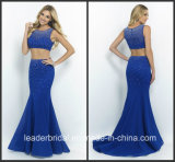 Royal Blue Party Prom Cocktail Dress Two Piece Pearls Evening Dress Ld152919