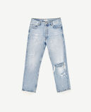 Cotton/Poly/Lcy 10oz Denim Hole Broken Ripped Ladies Fashion Jeans