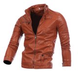 2017 Fashion Design Wrinkled Slim Fit Leather Jackets Men with Metal Zippers