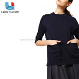 Long Sleeve Knitted Sweater with O-Neck for Lady