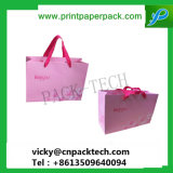 Customized Luxury Fashion Recyclable Pink Gift Paper Bag with Color Ribbon