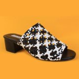 Lady White and Black Weaving Heeled Slippers for Women