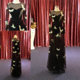 2018 Fashion Embroidery Birds Long Sleeves Black Evening Party Dress