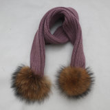 fashion Women Winter Knitted Scarf with Fur Pompom Wholesale