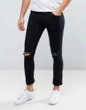 Top Men's New Look Jeans with Knee Rips in Black