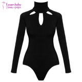 Hot Wholesale Women Black Long Sleeve Round Neck Bodysuit